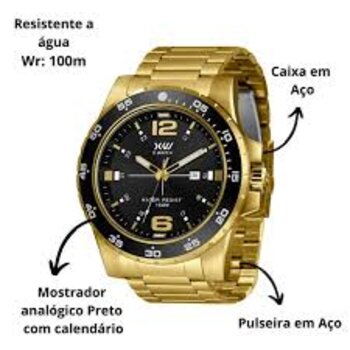 Relogio Masc Aço Dourado Fundo Preto P2Kx - Xw - Quartz,anlgo.cx.aco Inox.cal.vx32E11 - D.c.r.e 2022/310963