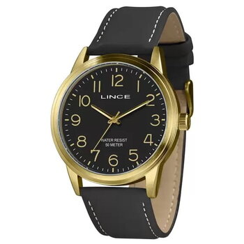 P2Px - Relogio Pulso Lince Masc Prata Fundo Preto Puls Couro Preto