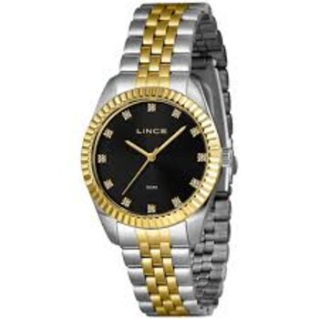 Relogio Fem Aço e Dourado Fundo Preto P1Sk - Relogio Pulso Lince - Quartz,anlgo.cx.met.com.cal.2035 - D.c.r.e 2022/340072