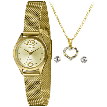 K04Sc2Kx - Relogio Pulso Lince Dourado Fundo Dourado