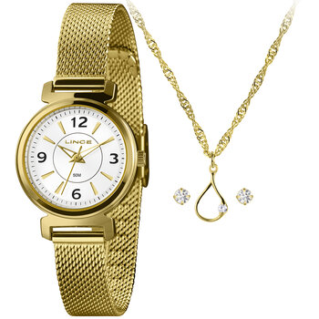 K0C9B2Kx - Relogio Pulso Lince Dourado Fundo Branco Puls Mesh