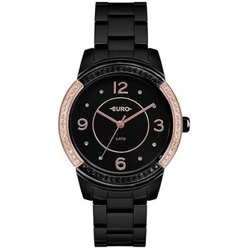 Kit Relógio Analógico Caixa Detalhes Preta/dourado e Zircônias Pulseira Aço Preta Eu2036Ymq/k4P