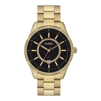 Relogio Euro Kit Metal Dourado Fundo Preto