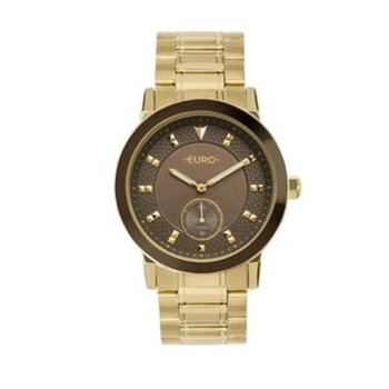 Relogio Euro Metal Dourado Fundo Chocolate