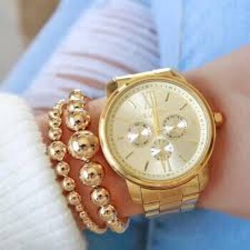 Relogio Euro Metal Dourado Multifuncao Fundo Claro
