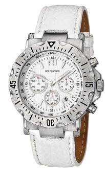 Relógio Ana Hickmann Fem. Redondo Pulseira de Couro Branco Com Multifunção