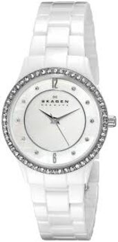 Skagen Relógio Cerâmica Branco Feminino Coroa Com Pedras 347Ssxwc/i