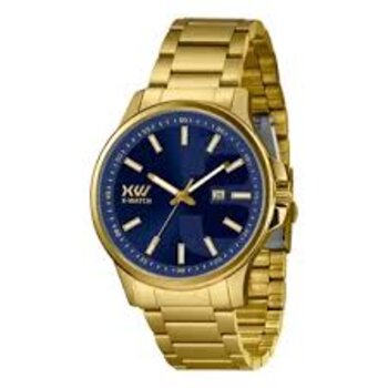 Relogio Masc Aço Dourado Fundo Azul D2Kx - Xw - Quartz,anlgo.cx.aco Inox.cal.vx62E21 - D.c.r.e 2022/339970