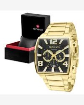 Relógio Analógico Caixa de Aço Dourado Quadrado Js25Ar/1D