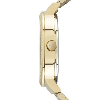 Relógio Technos Dourado Pulseira Açocom Fundo Liso Com Pedra Branca Com Aro Glitter