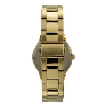 Relógio Technos Redondo Dourado Pulseira Aço Fundo Madre Pérola Flor