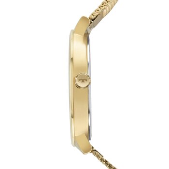 Relógio Technos Redondo Dourado Pulseira Mash Com Fundo Liso Com Pedra Branca