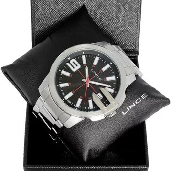 Relogio Masc Aço Fundo Preto P2Sx - Relogio Pulso Lince - Quartz,anlgo.cx.met.com.cal.vx62E21 - D.c.r.e 2022/32114