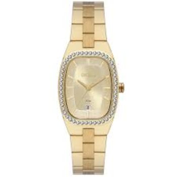 C1Kx - Relogio Pulso Orient Feminino Dourado Retangular Com Zirconias
