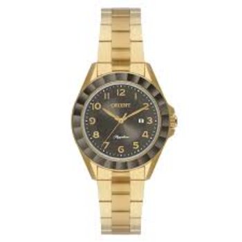 G2Kx - Relogio Pulso Orient Dourado Fundo Preto Vidro Safira