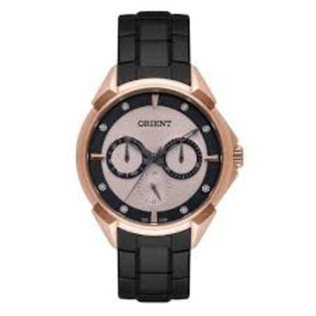 Orient Relogio Caixa Rose Pulseira Metal Preto Multi Funcao