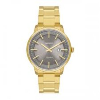 G1Kx - Relogio Pulso Orient Masc Dourado Fundo Cinza Vidro Safira