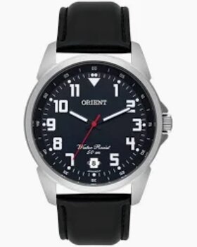 P2Px - Relogio Pulso Orient Prata Puls Couro Preta Fundo Preto