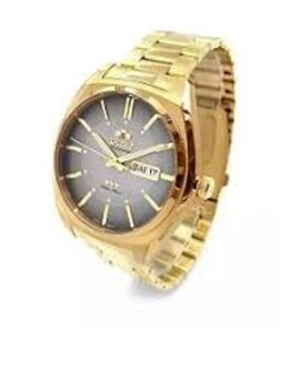Relogio Masc Aço Dourado Fundo Cinza G1Kx - Relogio Pulso Orient - Mec.aut.cx.aco Inox.cal.f4902A - D.c.r.e 2022/345260