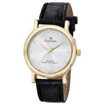 Relógio Aço Dourado Pulseira Couro Preto 2013/595080