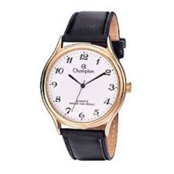 Relógio Aço Dourado Pulseira Couro Preto 2013/598690
