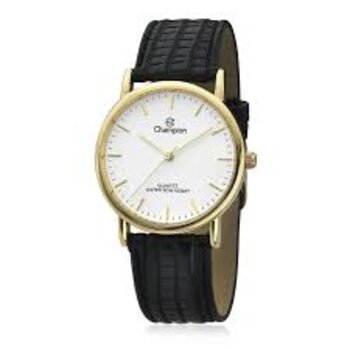 Relógio Aço Dourado Pulseira Couro Preto 2013/605107