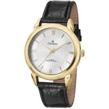 Relógio Aço Dourado Pulseira Couro Preto 2013/605263