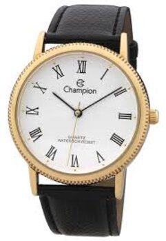 Relógio Aço Dourado Pulseira Couro Preto 2013/605263