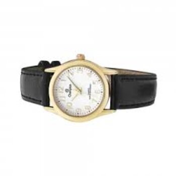 Relógio Aço Dourado Pulseira Couro Preto 2013/607002