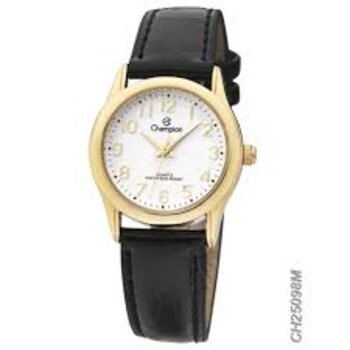 Relógio Aço Dourado Pulseira Couro Preto 2013/607002