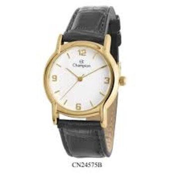 Relógio Aço Dourado Pulseira Couro Preto 2022/094454