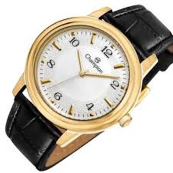 Relógio Aço Dourado Pulseira Couro Preto 2022/270350