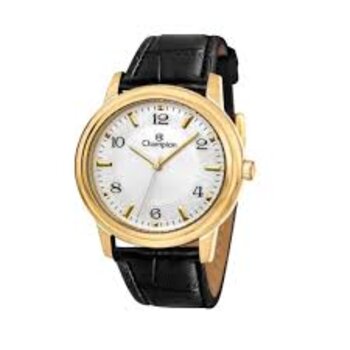 Relógio Aço Dourado Pulseira Couro Preto 2022/270350