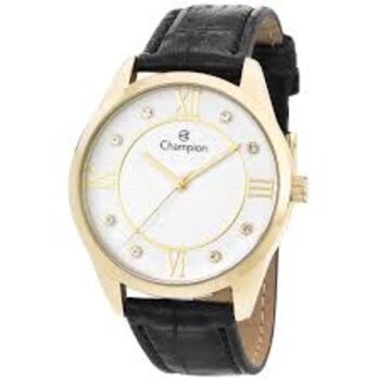Relógio Aço Dourado Pulseira Couro Preto 2022/383480