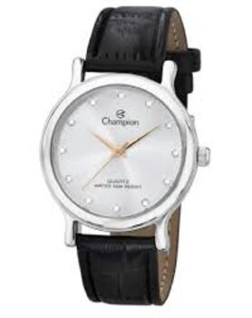 Relógio Aço Prata Pulseira Couro Preto 2012/358750