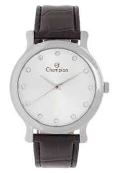 Relógio Aço Prata Pulseira Couro Preto 2012/358750