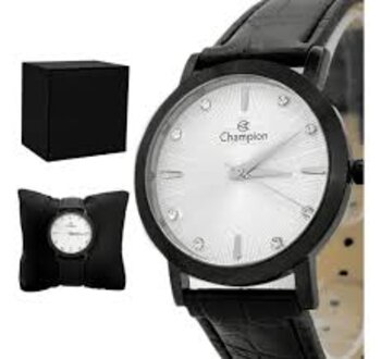 Relógio Aço Rose Pulseira Couro Preto 2019/114504