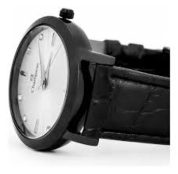 Relógio Aço Rose Pulseira Couro Preto 2019/114504