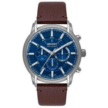 A1Nx - Relogio Pulso Orient Masculino Preto Fundo Azul Puls Marrom