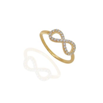Anel de Ouro Símbolo do Infinito Cravejado 18K Nº 17 1,83Gr