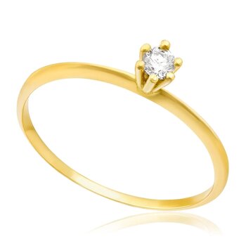 Anel Solitário de Ouro 18K Com Diamante de 20Pt