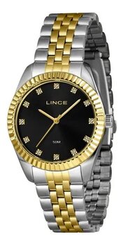 Relogio Fem Aço e Dourado Fundo Preto P1Sk - Relogio Pulso Lince - Quartz,anlgo.cx.met.com.cal.2035 - D.c.r.e 2022/340072