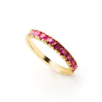 Meia Aliança de Ouro 18K 08 Rubis de 10 Pt Tam 17