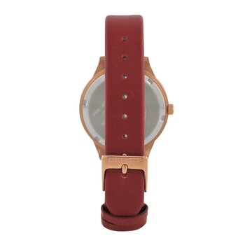 Relogio Fem Dourado Pulseira e Fundo Vermelho V1Vx - Relogio Pulso Orient - Quartz,anlgo.cx.aco Inox.cal.vx3We12 - D.c.r.e 2023/42377